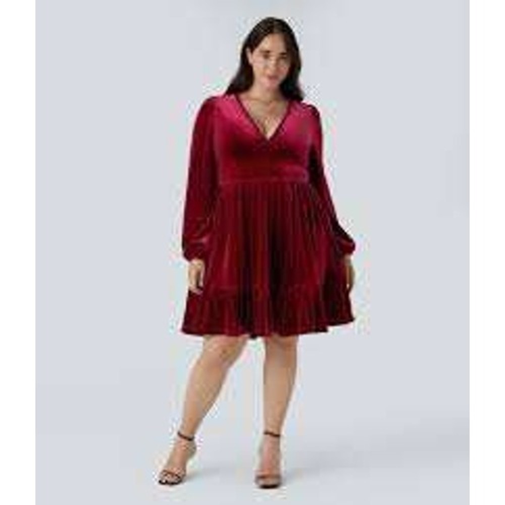 Halara NEW Red Plush Velvet Ruffle Babydoll Mini Dress XL Party Whimsigoth Glam - Picture 1 of 11